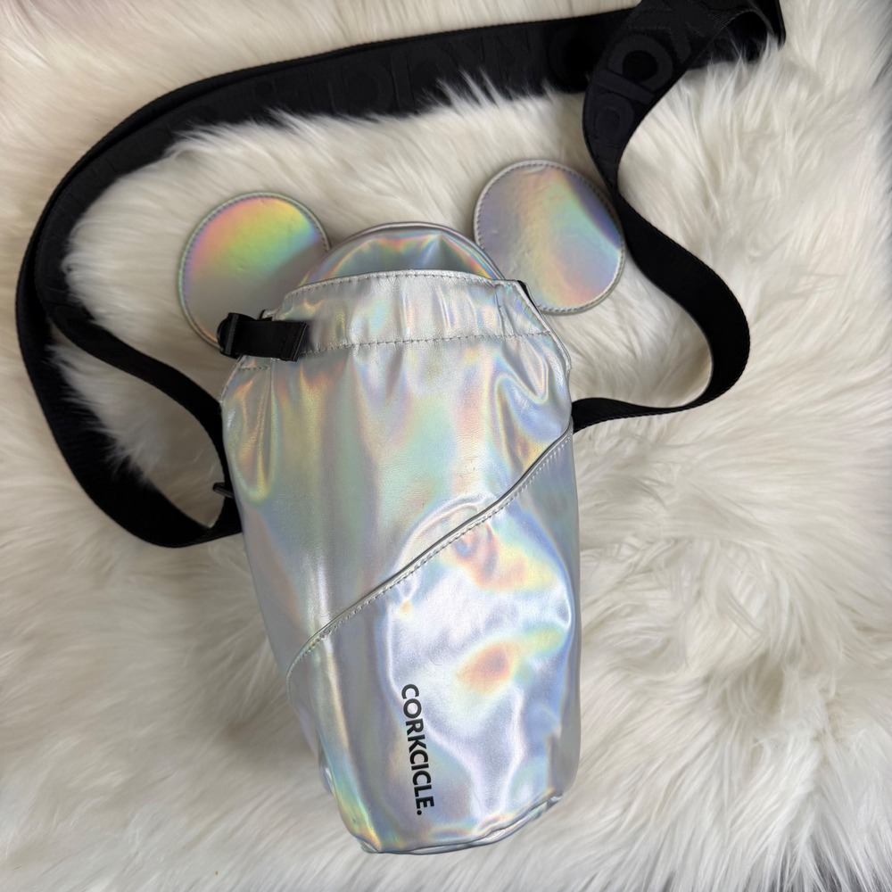 Disney Corksicle - Water Bottle Sling Bag Cross Body Iridescent Silver Mickey